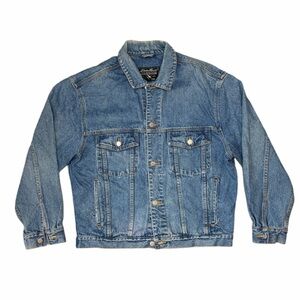 Vintage Eddie Bauer Denim Trucker Jacket Men's Size Small 90s Classic Blue